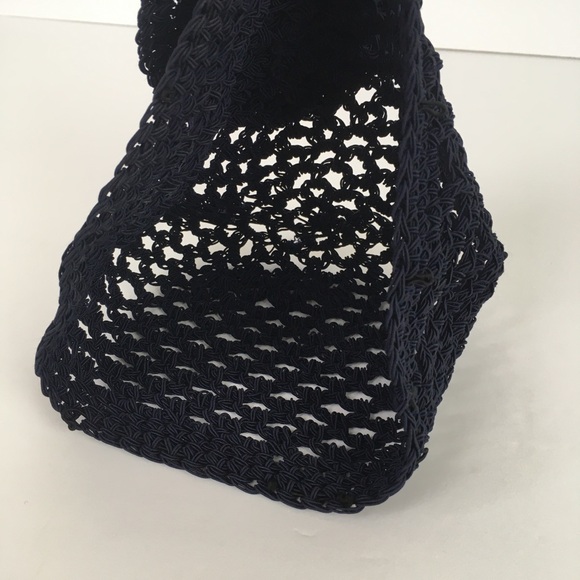 Vintage Open Knit Stretchy Cap Hat Beanie with Floral Accent in Deep Blue - Picture 5 of 5